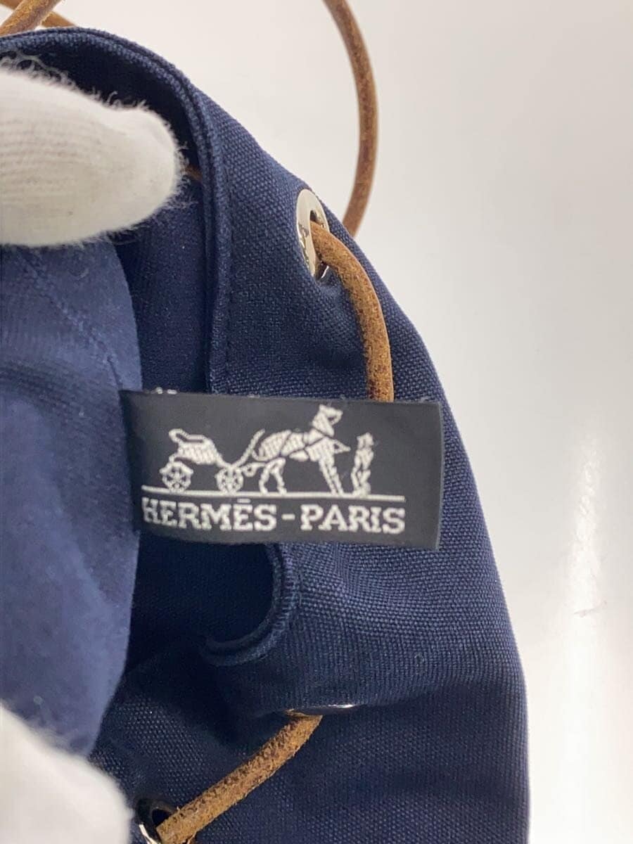 HERMES Polochon Mimil PM Silver Hardware Shoulder Bag Leather x Canvas NVY Solid 5