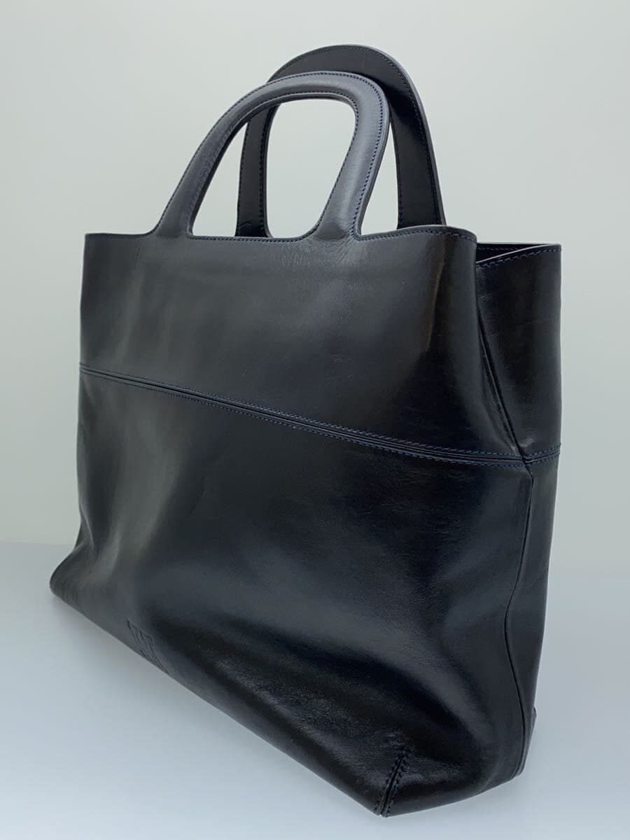 HIROFUH Logo Embossed Tote Bag Leather NVY Solid Corner Wear 2