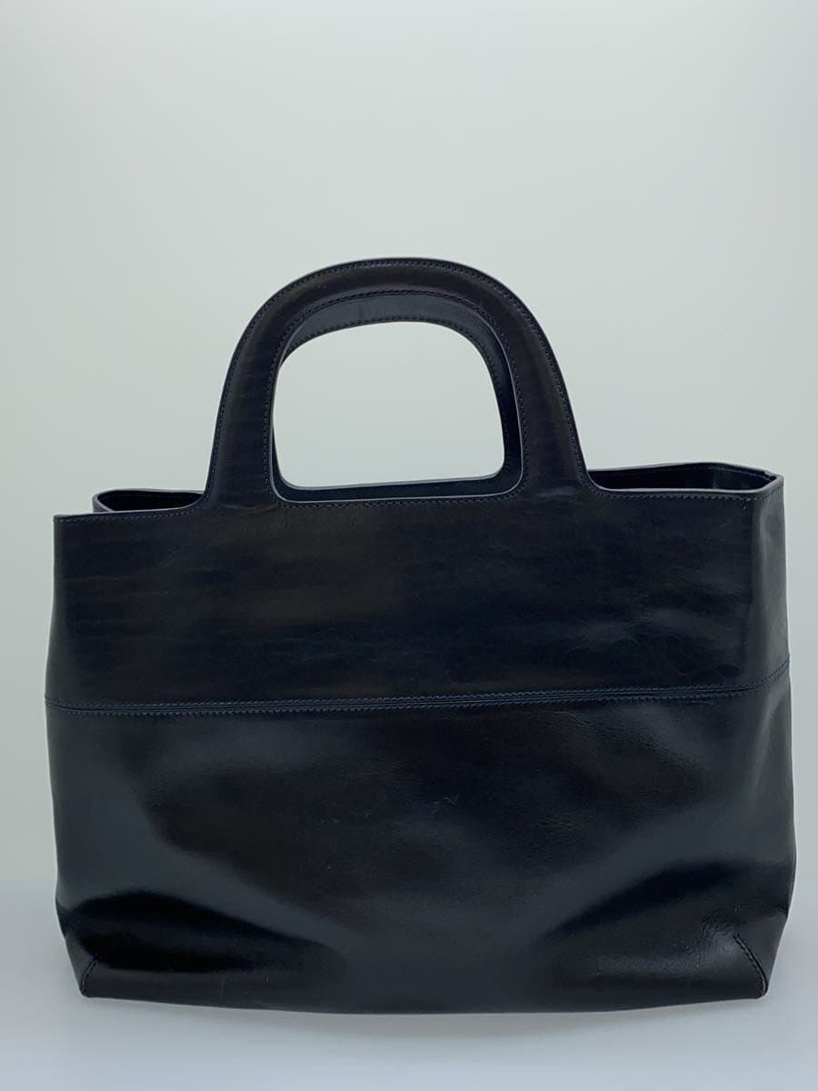 HIROFUH Logo Embossed Tote Bag Leather NVY Solid Corner Wear 3