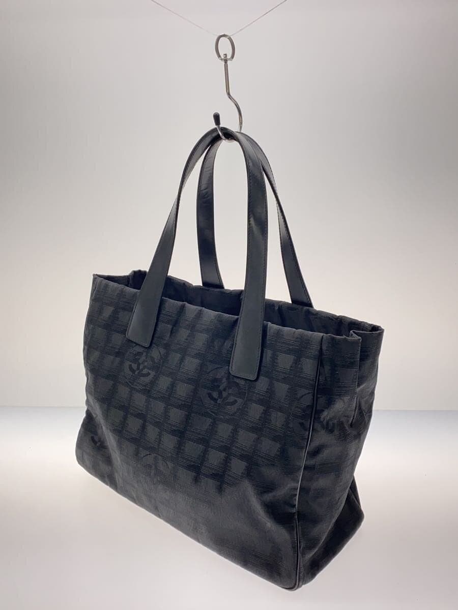 CHANEL New Travel Line Tote Bag MM Glitter Nylon × Leather Black 2