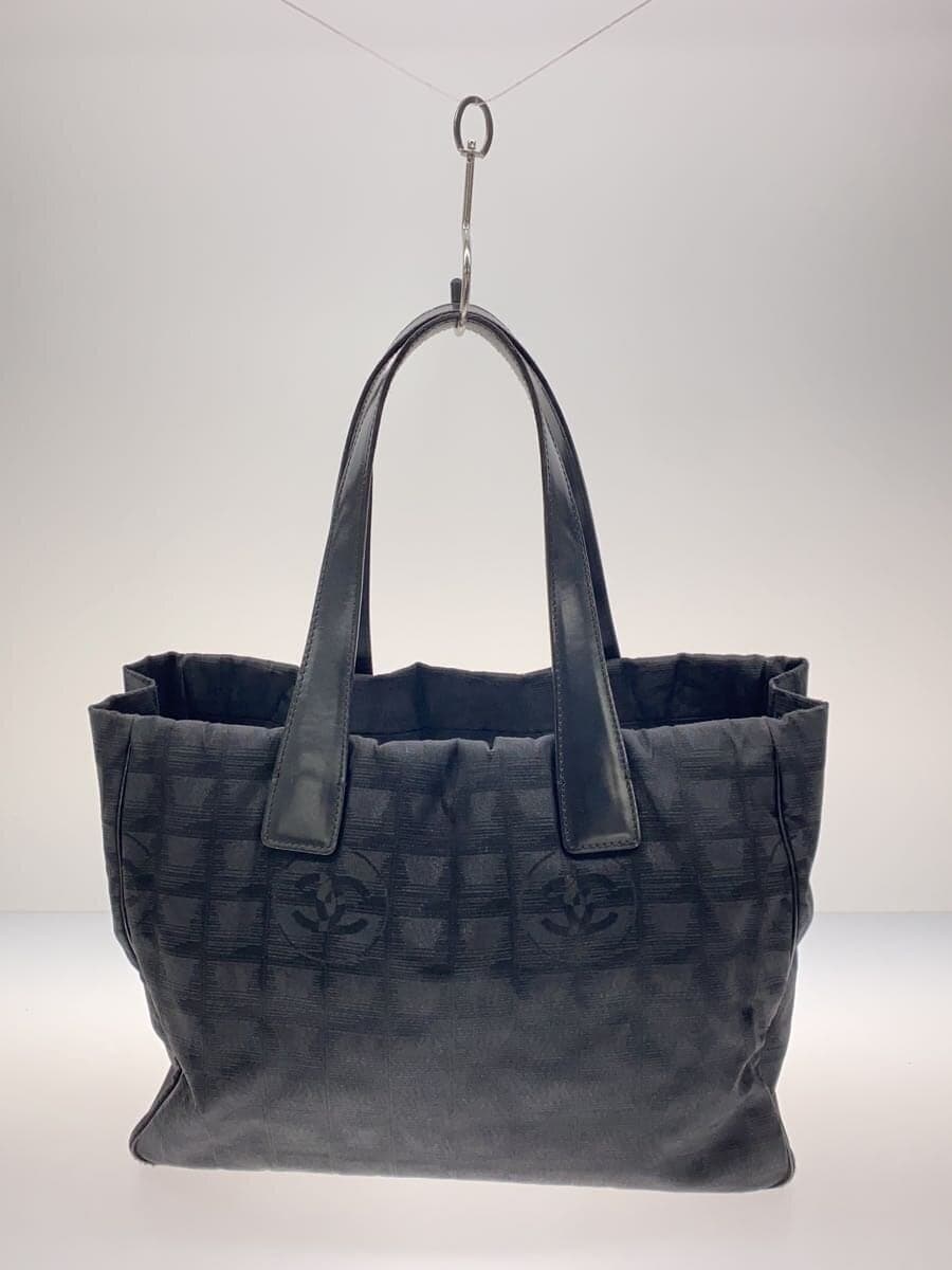 CHANEL New Travel Line Tote Bag MM Glitter Nylon × Leather Black 3