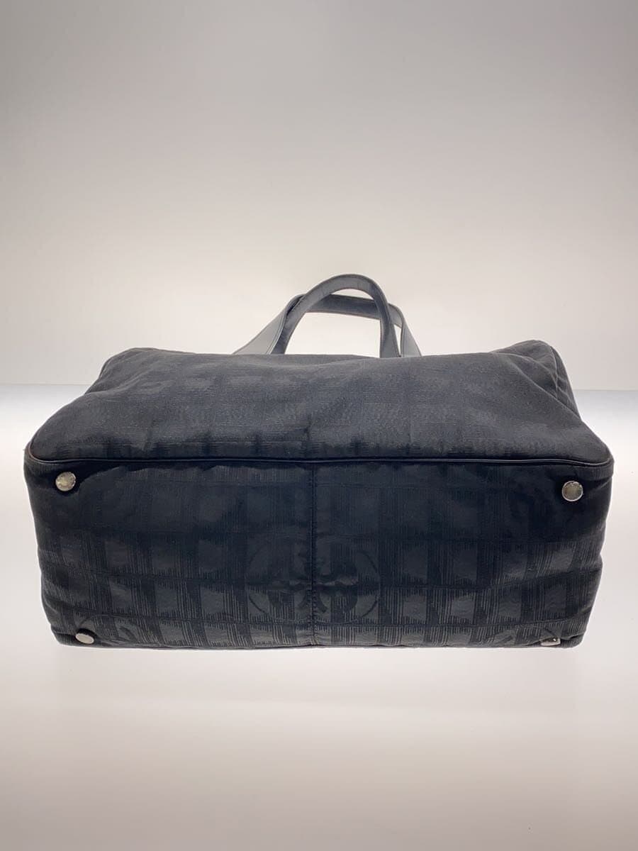 CHANEL New Travel Line Tote Bag MM Glitter Nylon × Leather Black 4