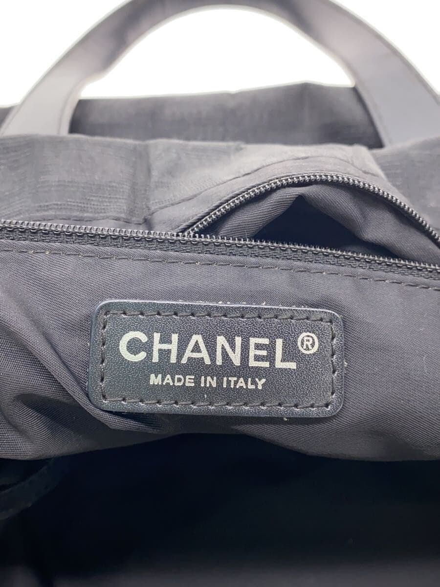 CHANEL New Travel Line Tote Bag MM Glitter Nylon × Leather Black 5