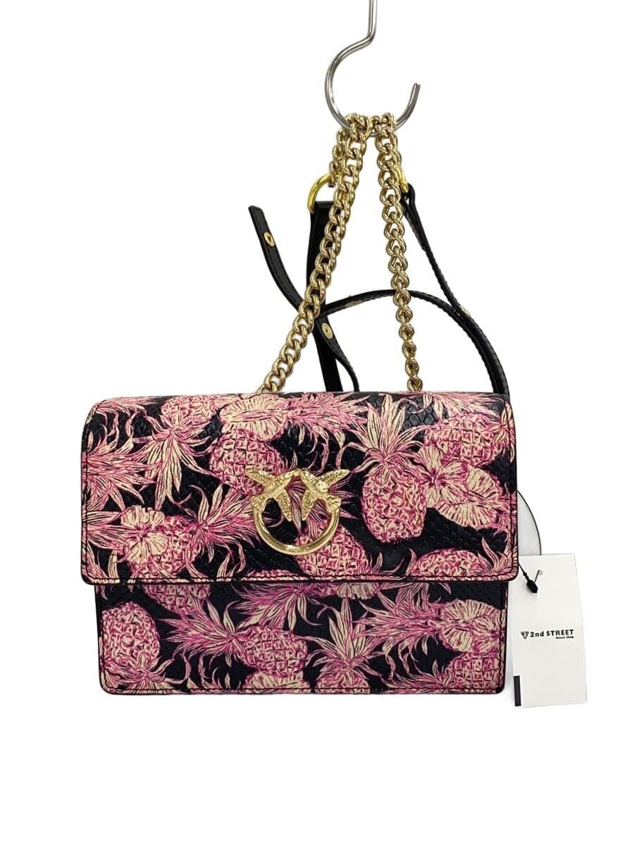 PINKO Shoulder Bag Leather BLK All Over Pattern