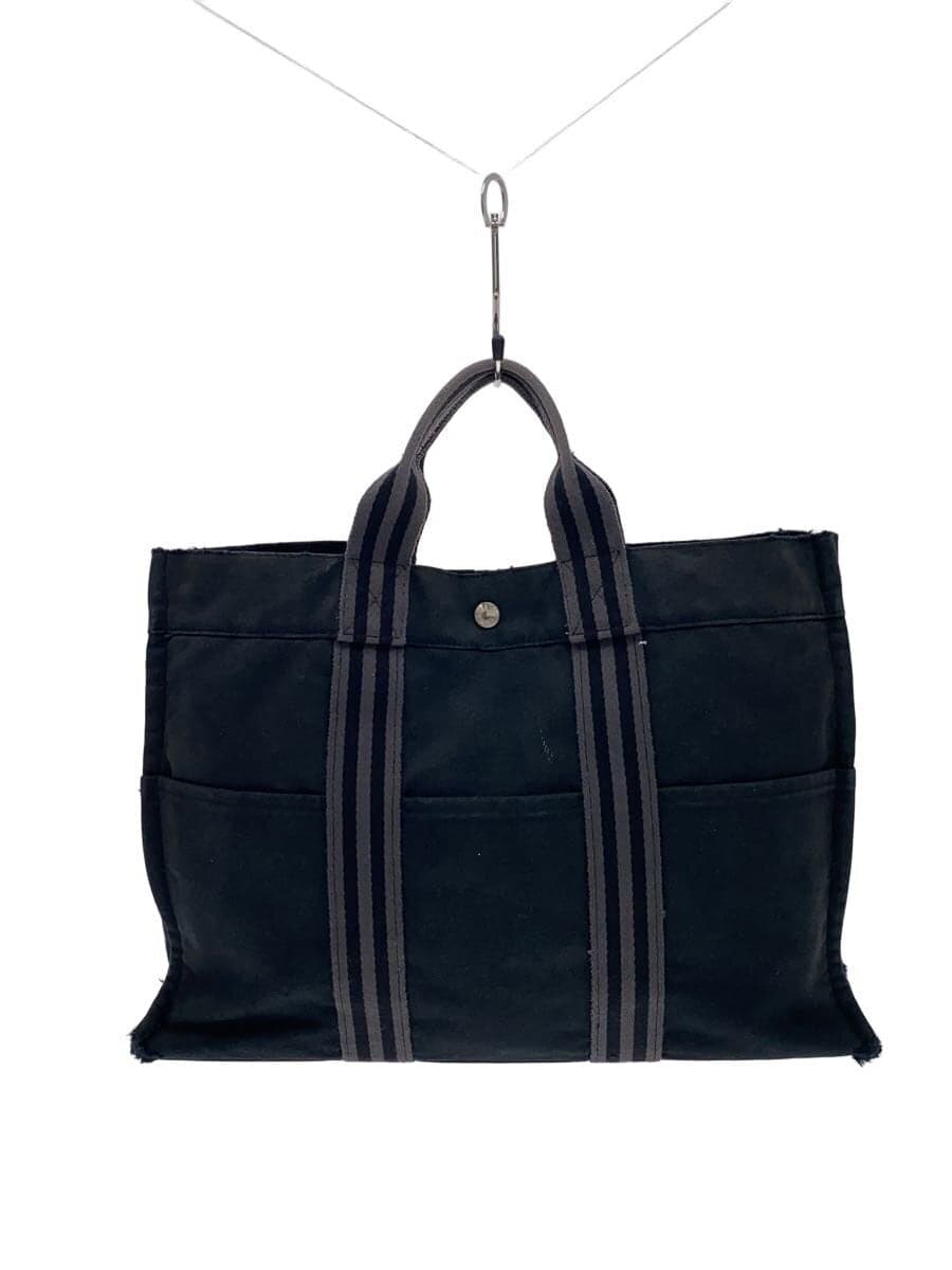 HERMES Tote Bag Canvas Black Full-Tone Handbag