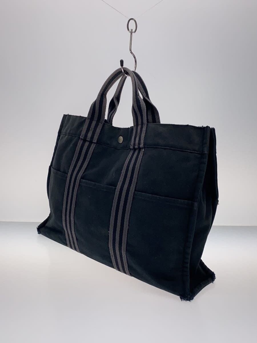 HERMES Tote Bag Canvas Black Full-Tone Handbag 2