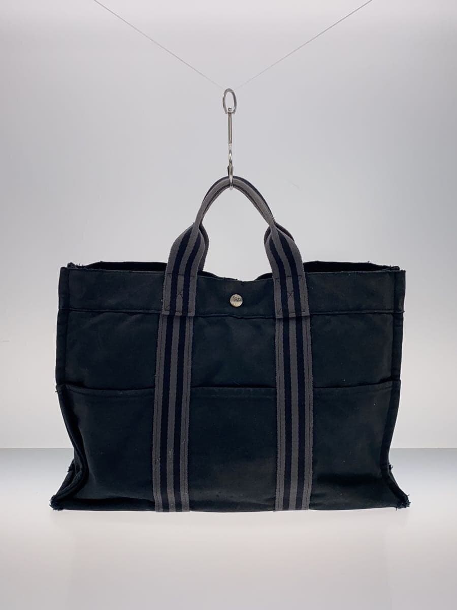 HERMES Tote Bag Canvas Black Full-Tone Handbag 3