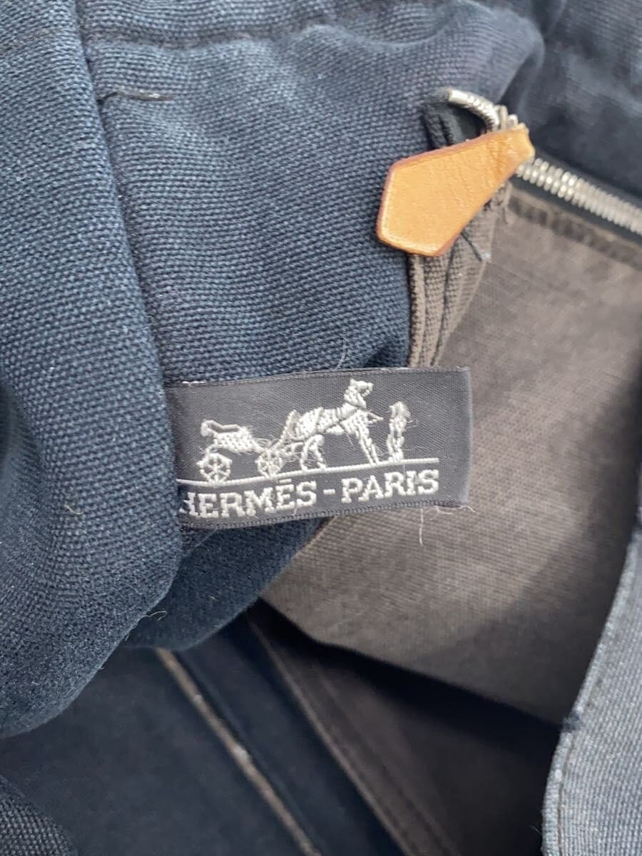 HERMES Tote Bag Canvas Black Full-Tone Handbag 5