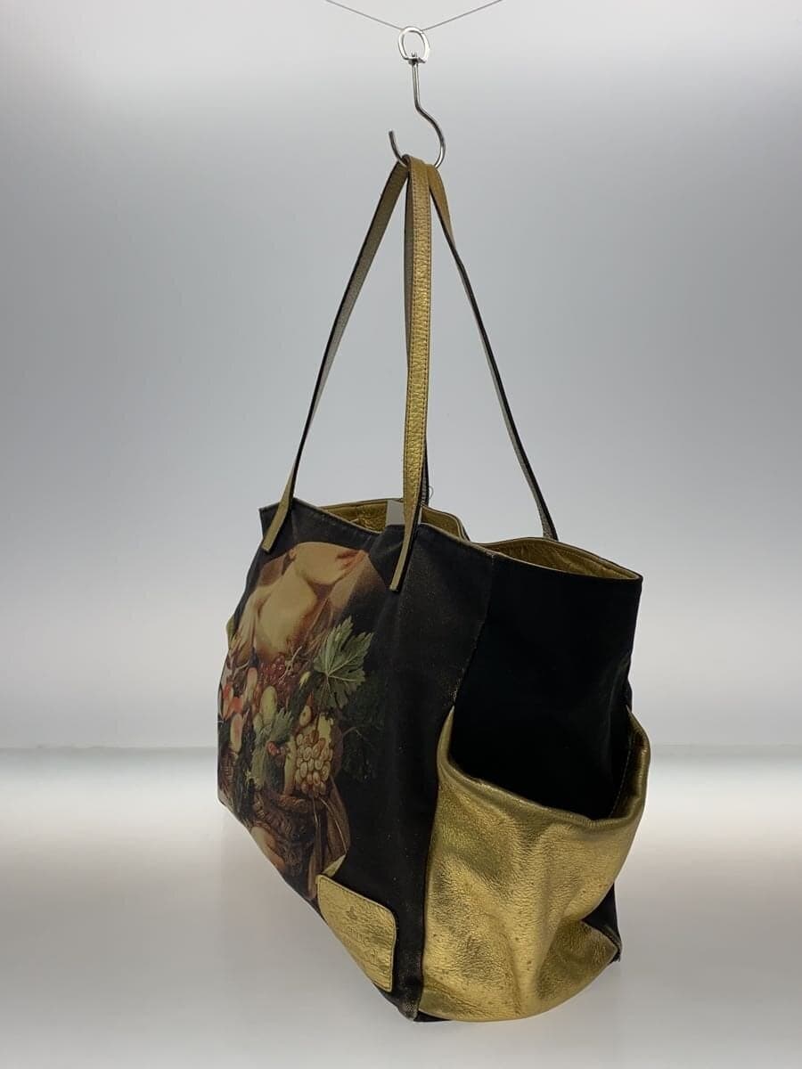 Vivienne Westwood Tote Bag Canvas Black All Over Pattern Caravaggio Corner Wear Signs of Use 2