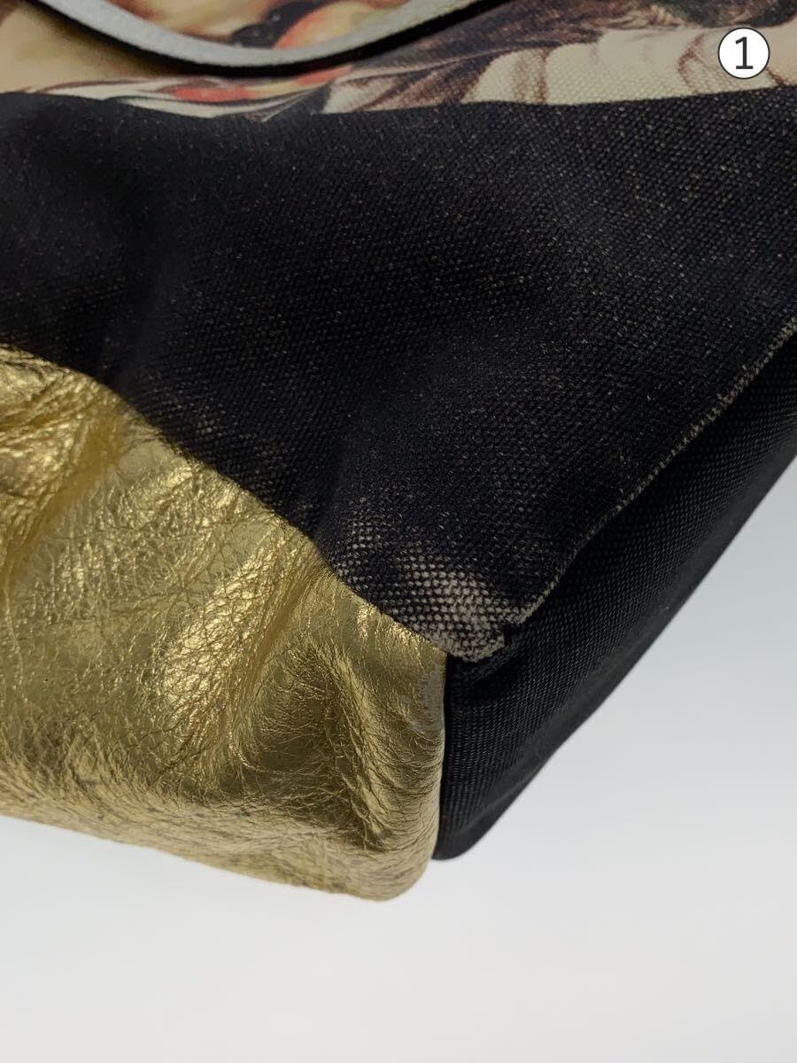 Vivienne Westwood Tote Bag Canvas Black All Over Pattern Caravaggio Corner Wear Signs of Use 7
