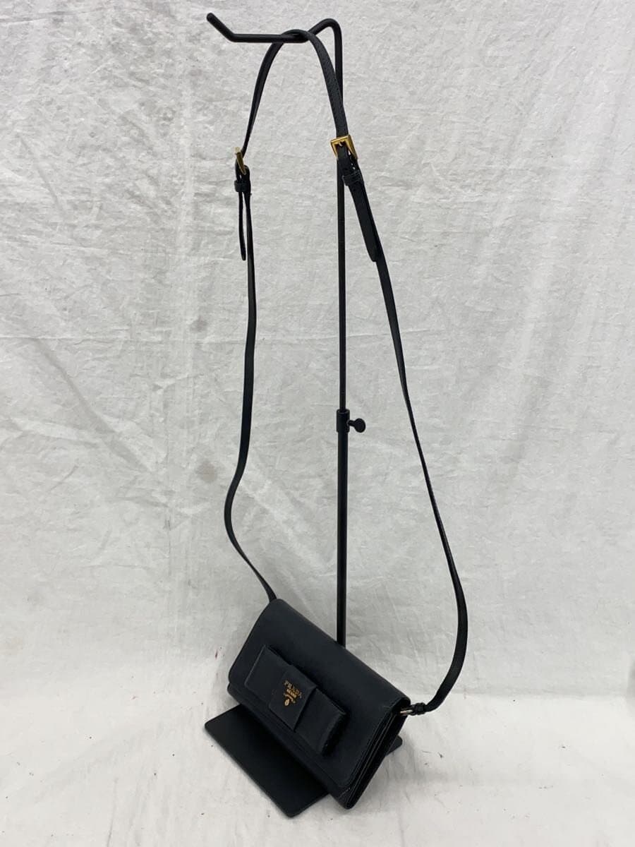 PRADA Shoulder Bag Leather BLK Solid Saffiano Leather Ribbon 2