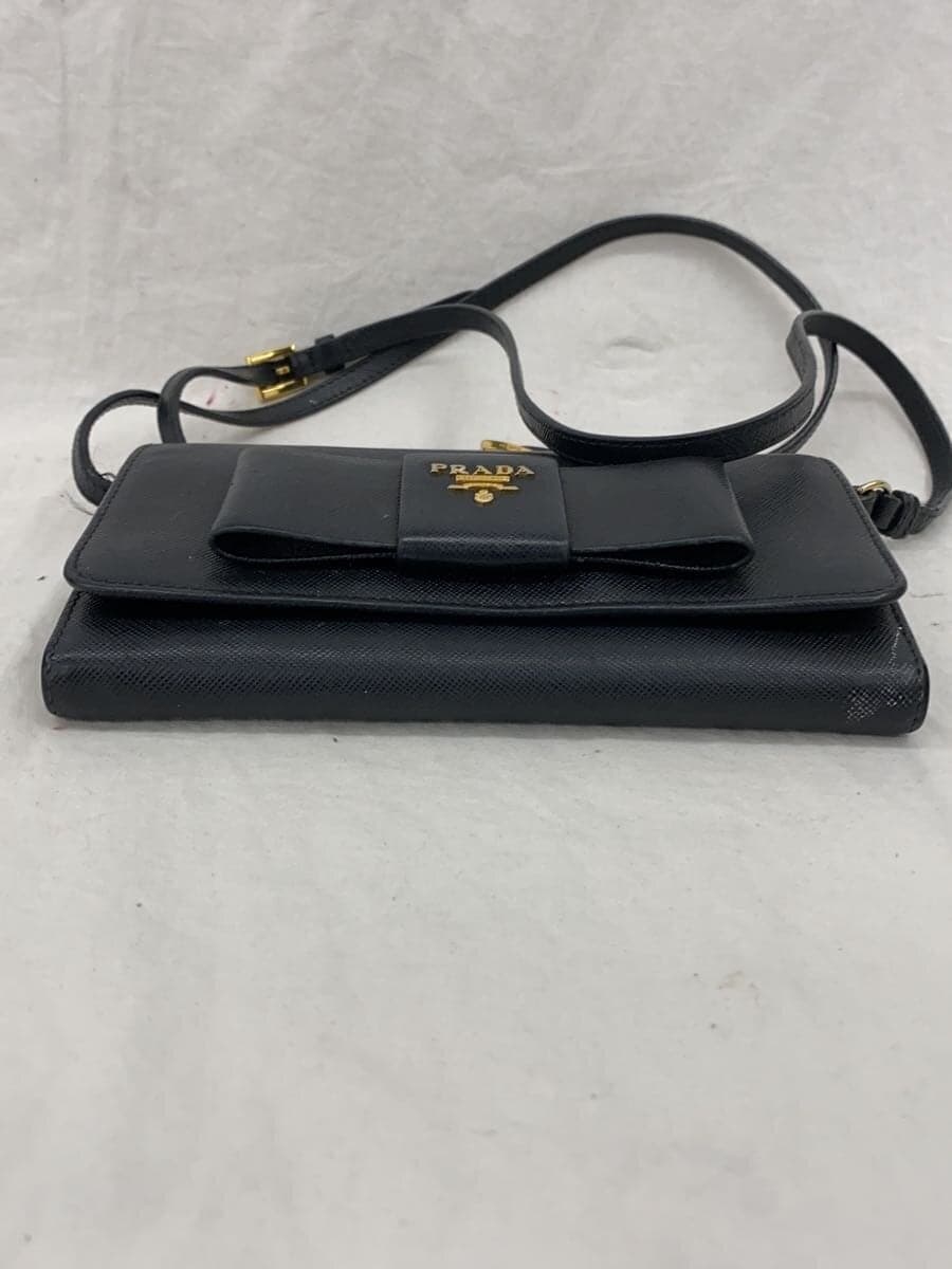 PRADA Shoulder Bag Leather BLK Solid Saffiano Leather Ribbon 4