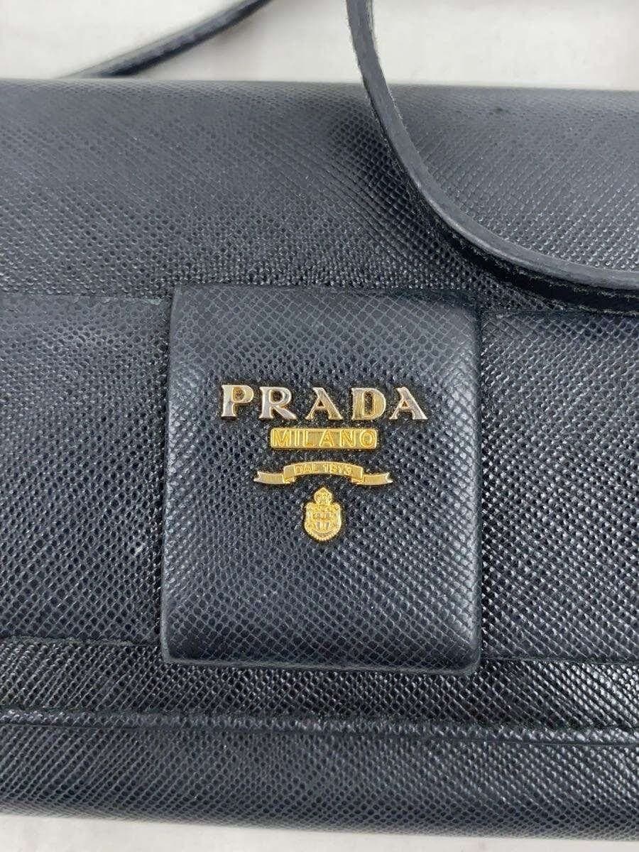 PRADA Shoulder Bag Leather BLK Solid Saffiano Leather Ribbon 5
