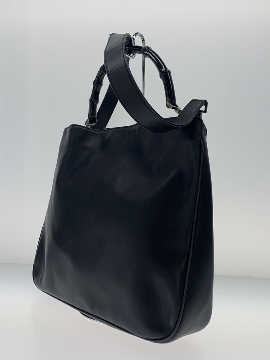 GUCCI Bamboo 2-Way One Handle Handbag Shoulder Bag Leather BLK 0011577 2