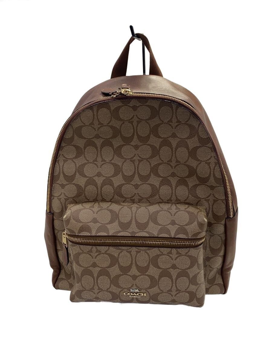 COACH Charlie Backpack Signature Black Leather Leather BRW Allover Pattern