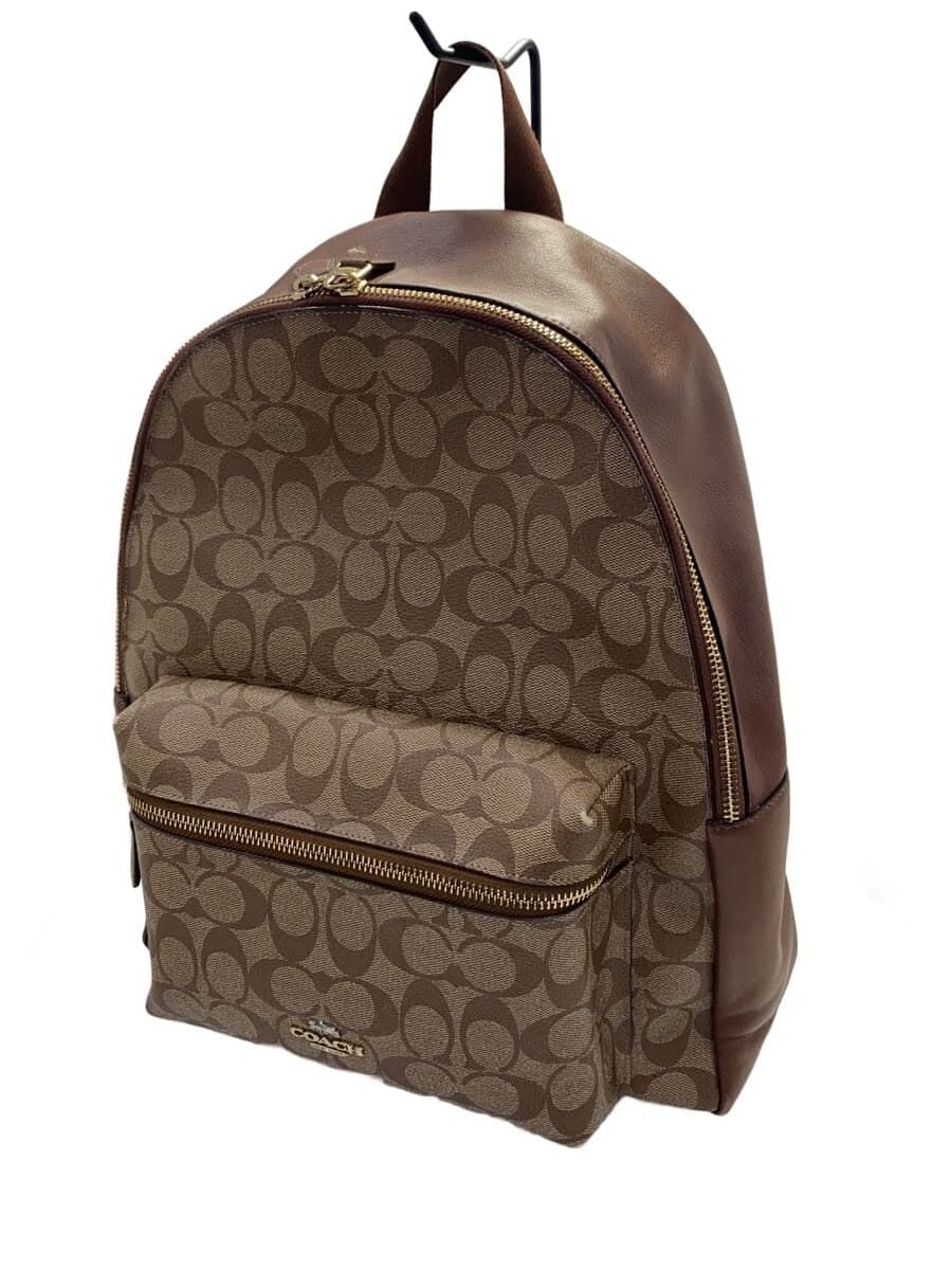 COACH Charlie Backpack Signature Black Leather Leather BRW Allover Pattern 2