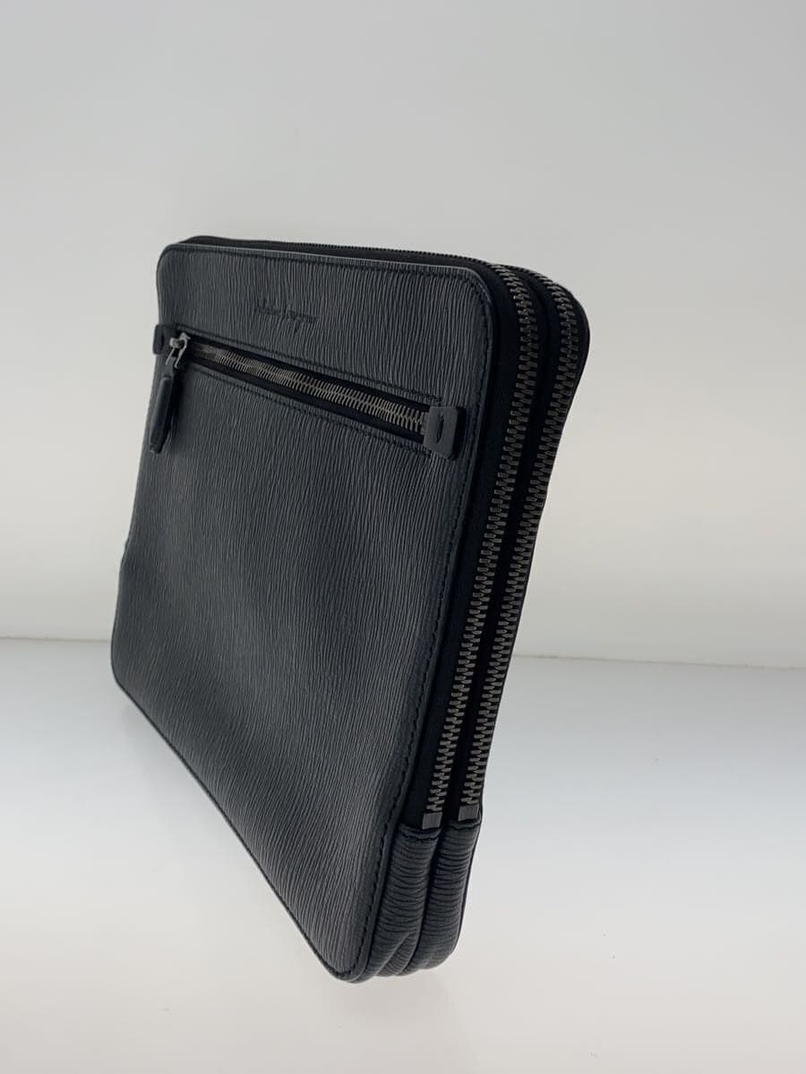 Salvatore Ferragamo Clutch Bag Leather BLK Solid FZ-24 2