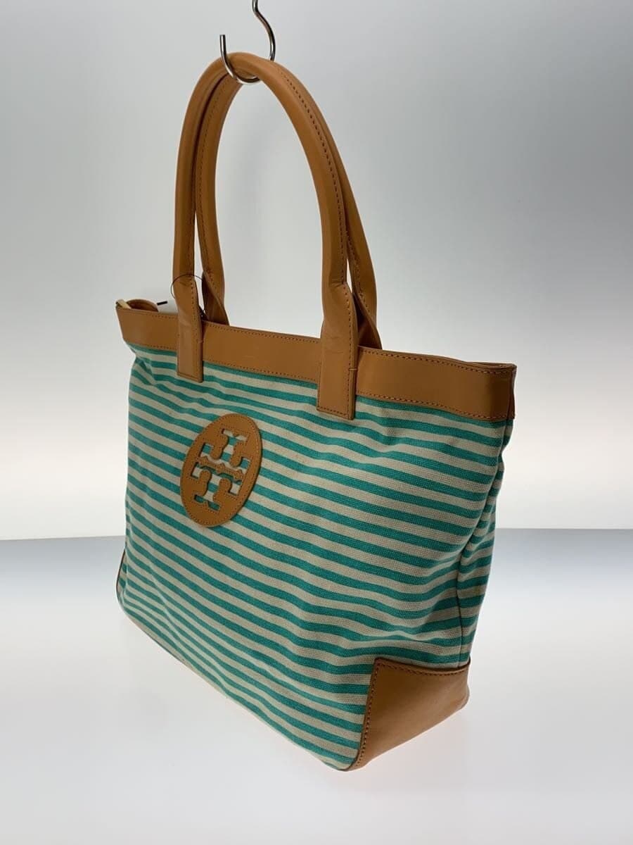 TORY BURCH Tote Bag Cotton GRN Border Stripe One Point 2