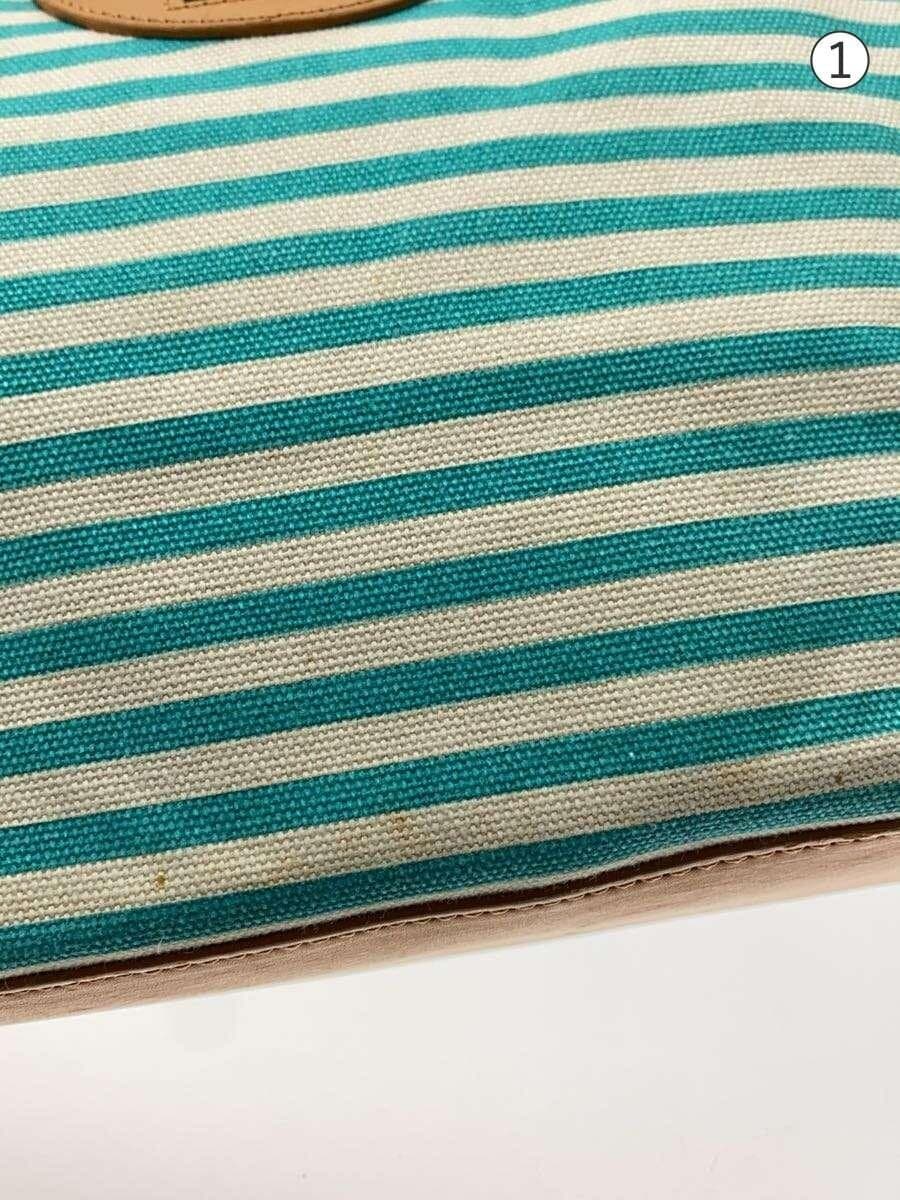 TORY BURCH Tote Bag Cotton GRN Border Stripe One Point 7