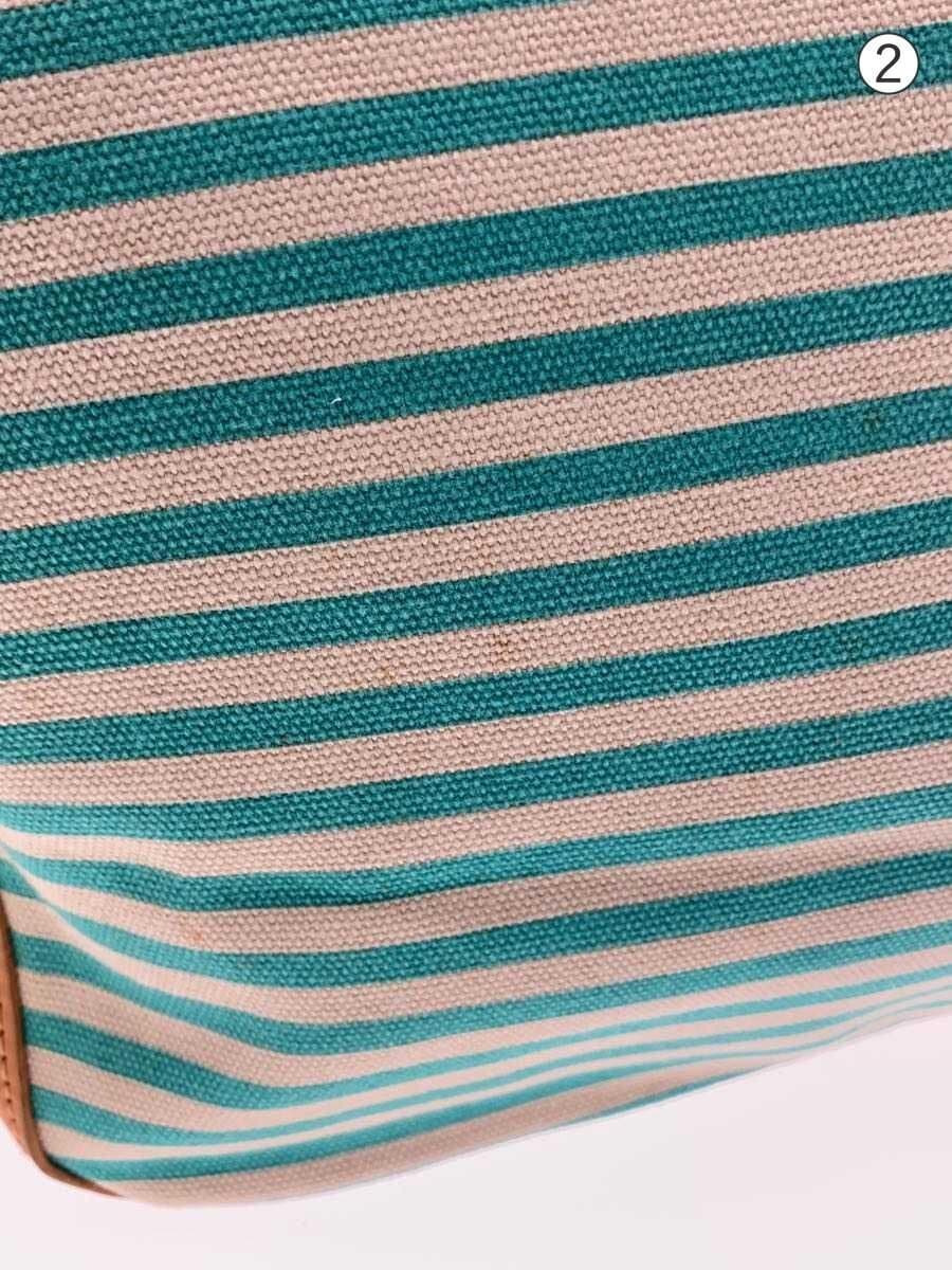 TORY BURCH Tote Bag Cotton GRN Border Stripe One Point 8