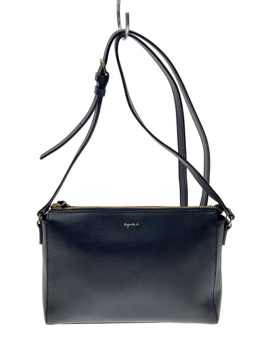 agnes b VOYAGE Sophie Shoulder Bag Leather Black Solid Color IS11-04