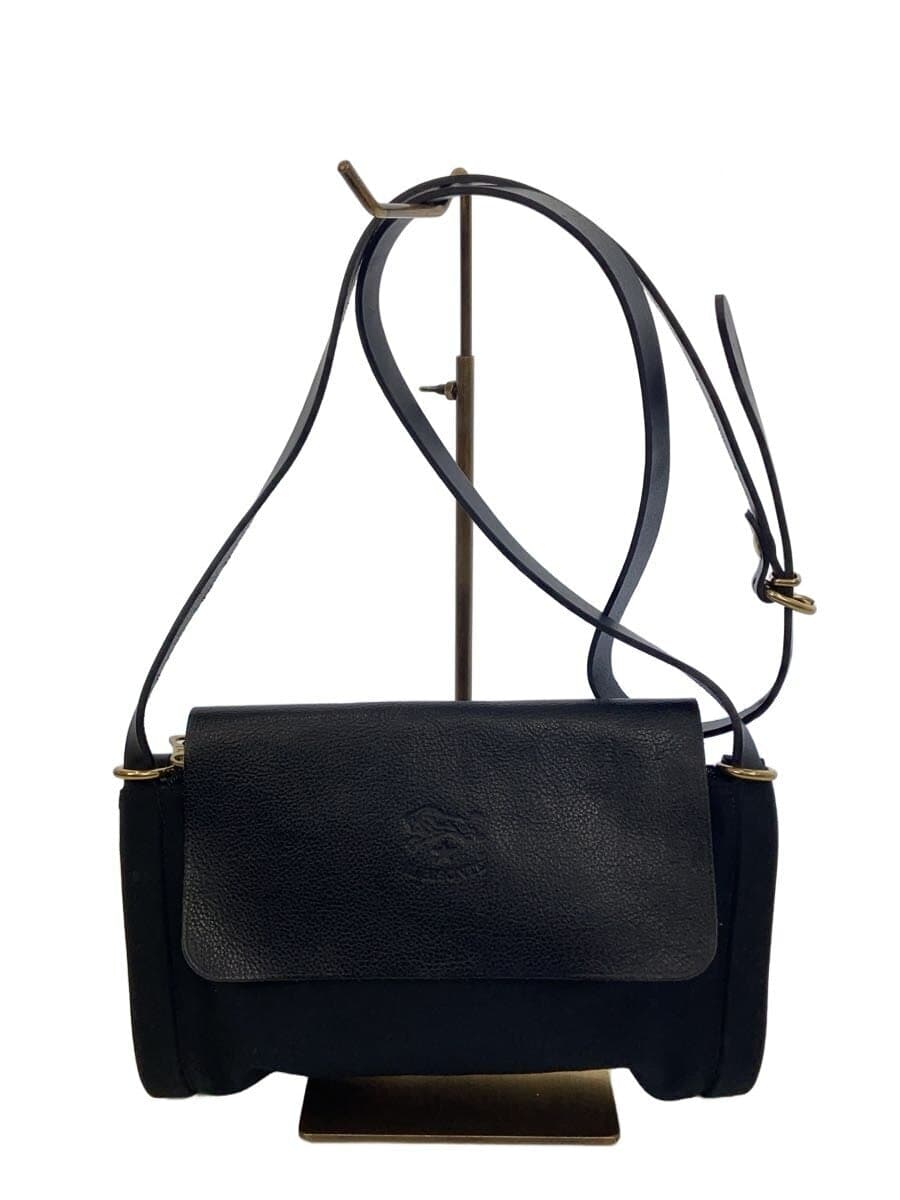 IL BISONTE Shoulder Bag Canvas Leather BLK Solid Color