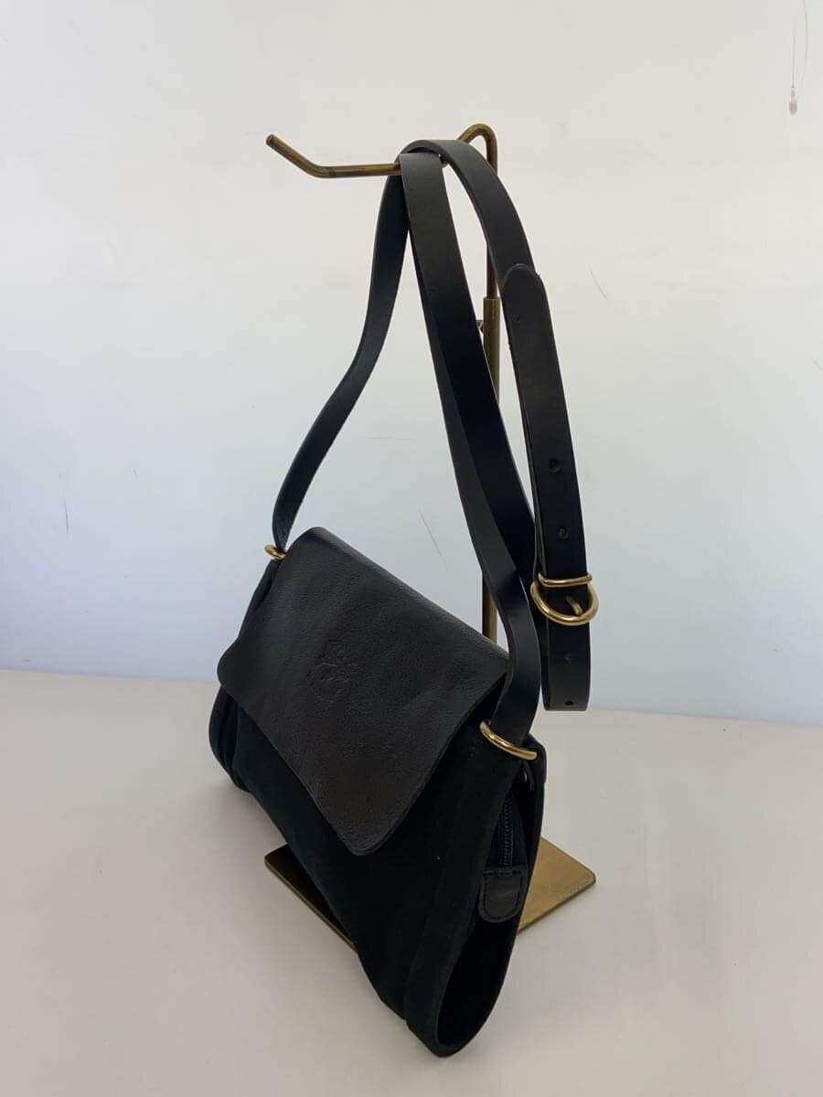 IL BISONTE Shoulder Bag Canvas Leather BLK Solid Color 2