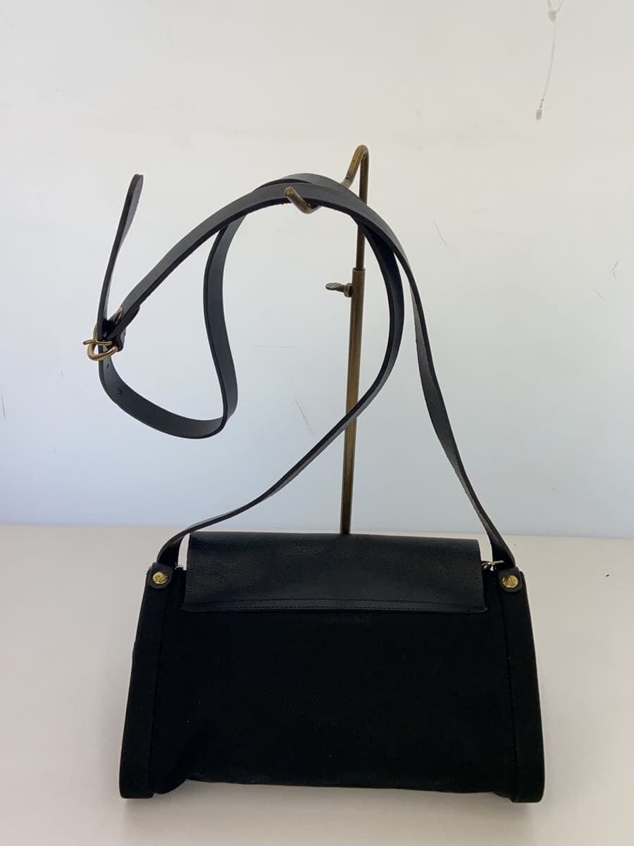 IL BISONTE Shoulder Bag Canvas Leather BLK Solid Color 3