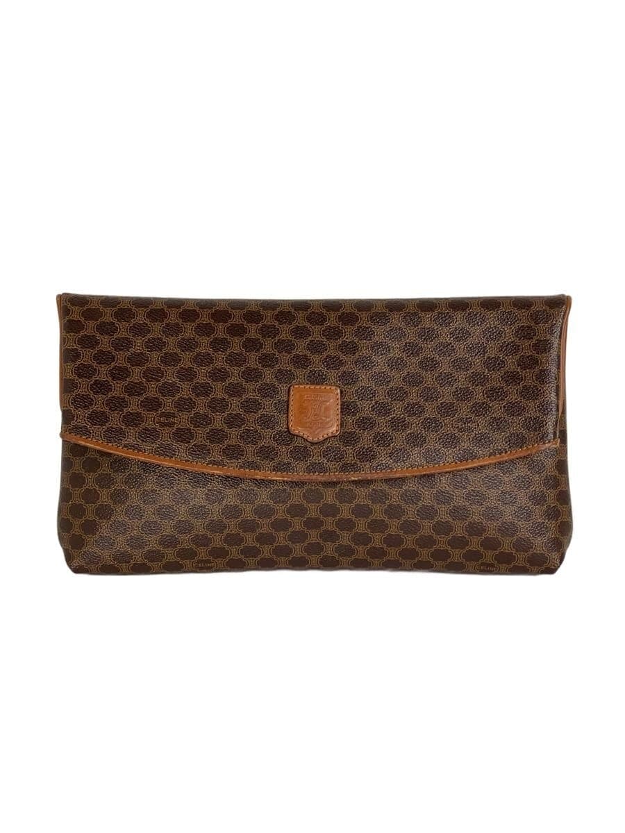 CELINE Clutch Bag Leather Brown All-over Print M08 Macadam Print