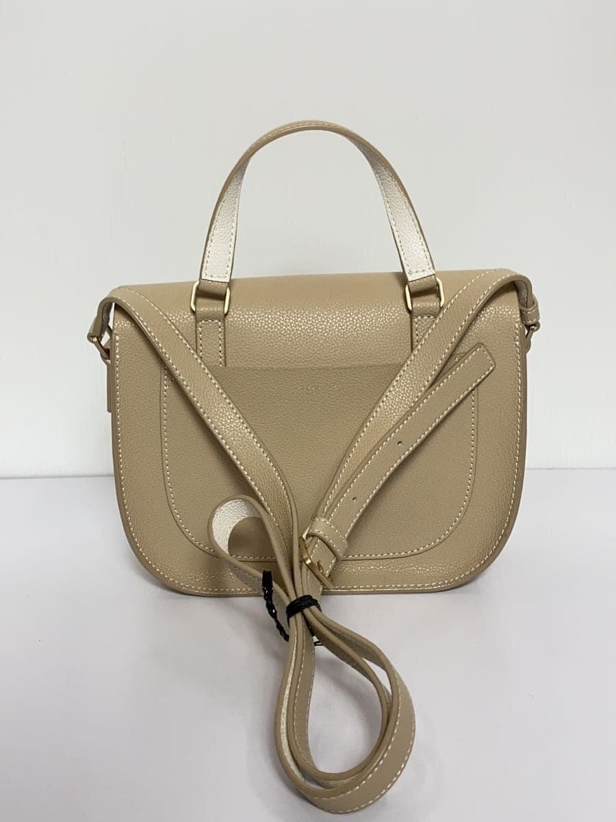 agnes b. Shoulder Bag Leather BEG Plain PAS13-05 3