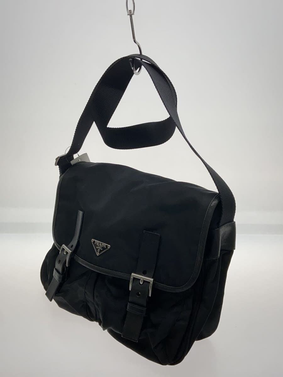 PRADA Triangle Leather Belt Shoulder Bag Nylon BLK Plain 2