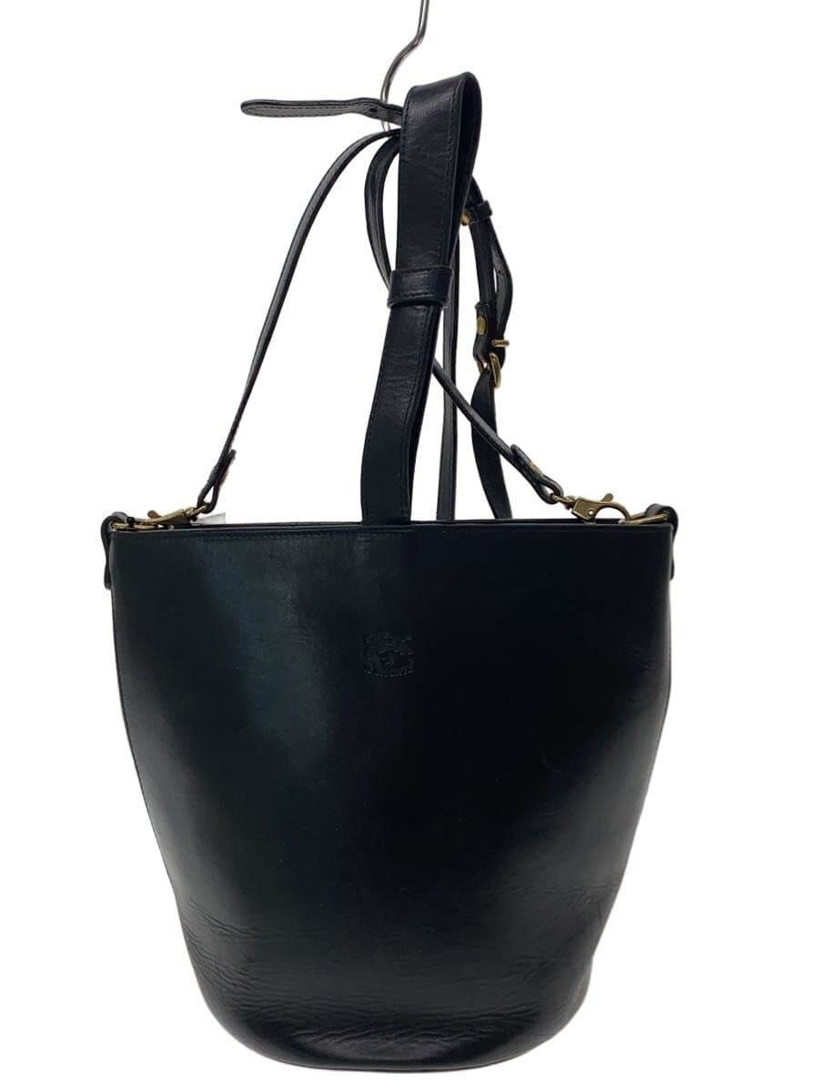 IL BISONTE Bucket Type 2WAY Shoulder Bag Leather BLK Plain