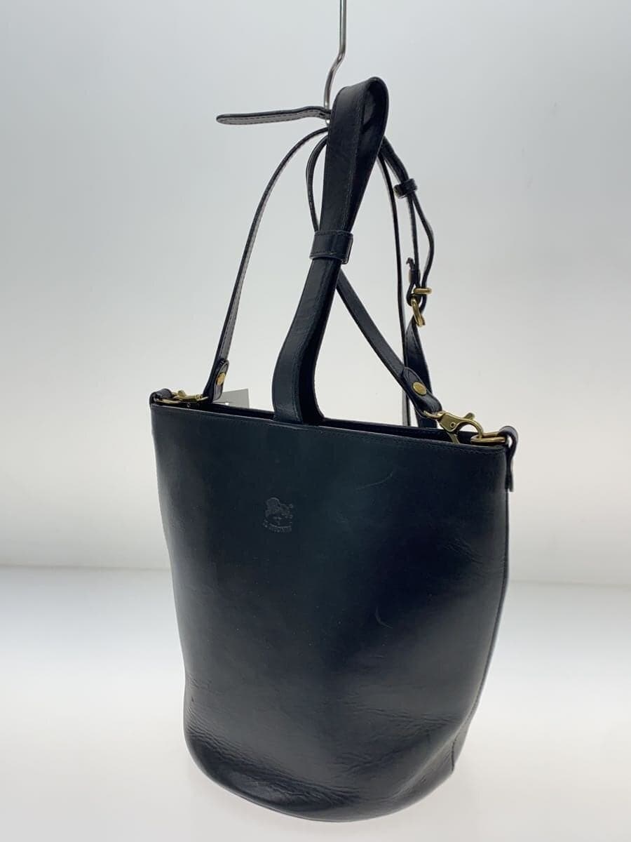 IL BISONTE Bucket Type 2WAY Shoulder Bag Leather BLK Plain 2