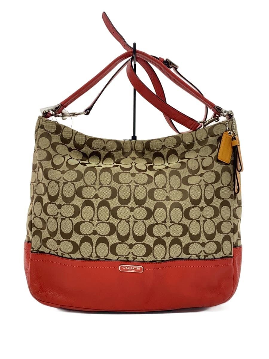COACH Shoulder Bag Canvas Red Signature Pattern F23279