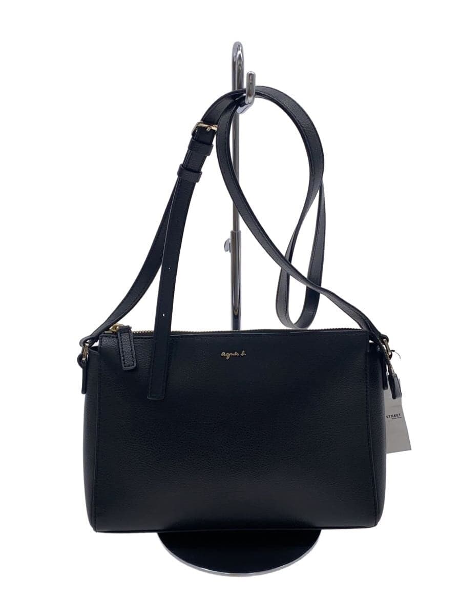 agnes b. Shoulder Bag Cowhide BLK Solid IS11-04