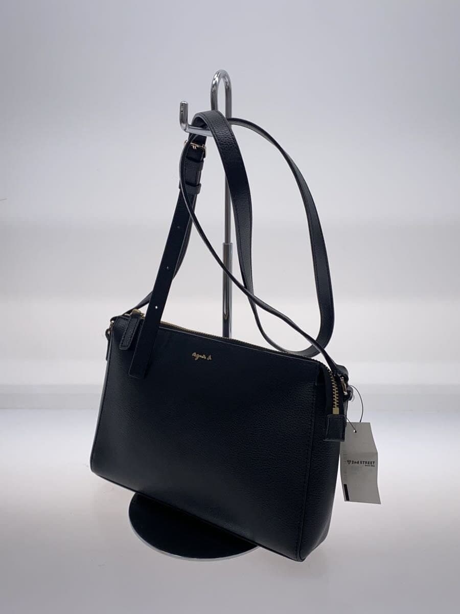 agnes b. Shoulder Bag Cowhide BLK Solid IS11-04 2