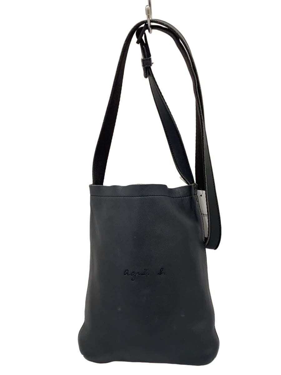 agnes b. Shoulder Bag Cowhide BLK Plain PAHO2-03