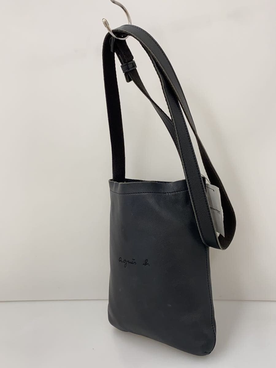 agnes b. Shoulder Bag Cowhide BLK Plain PAHO2-03 2