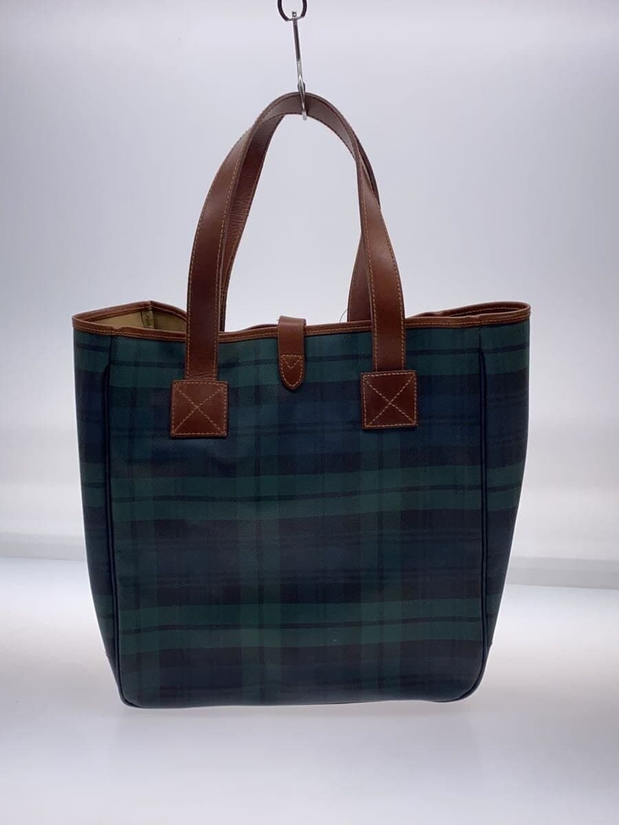 POLO RALPH LAUREN Shrunken Leather Tartan Check Tote Bag Leather GRN Check 3