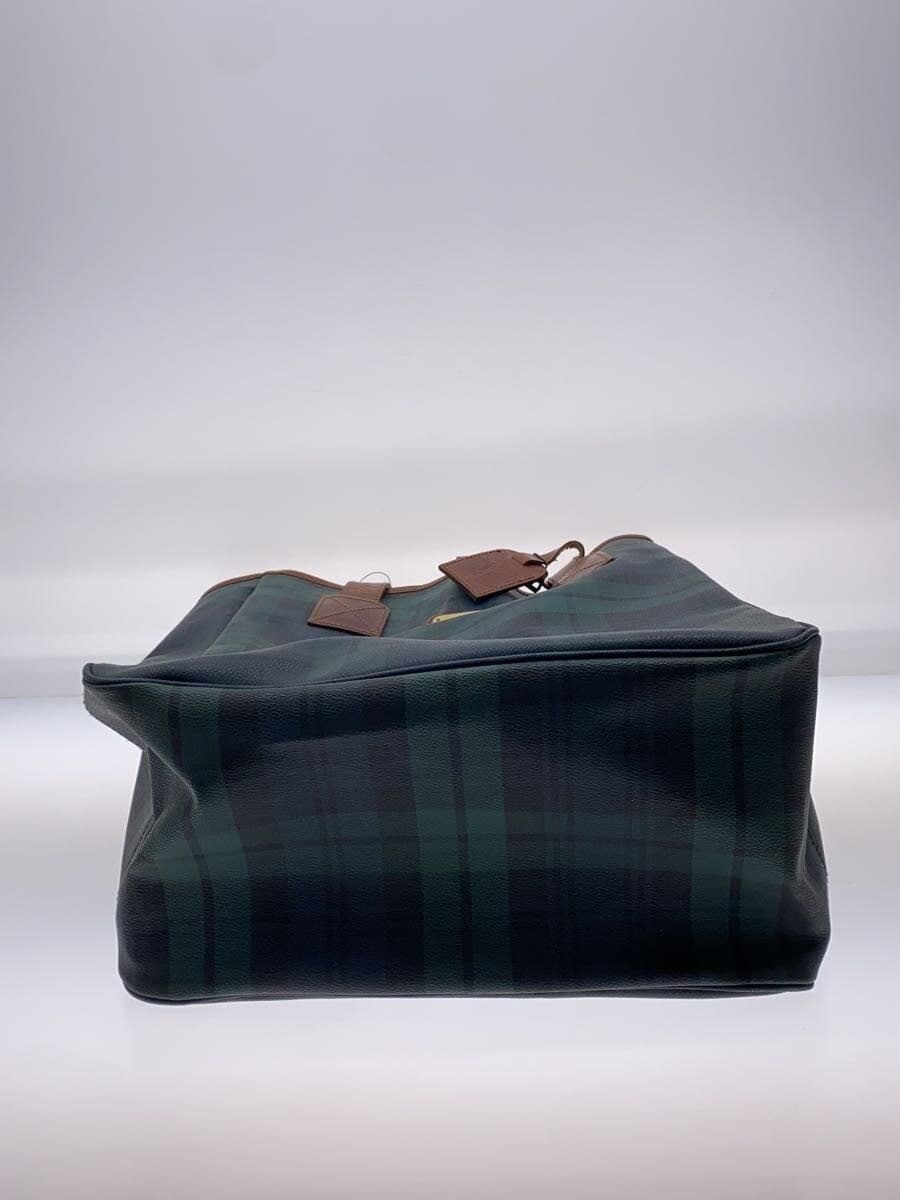 POLO RALPH LAUREN Shrunken Leather Tartan Check Tote Bag Leather GRN Check 4