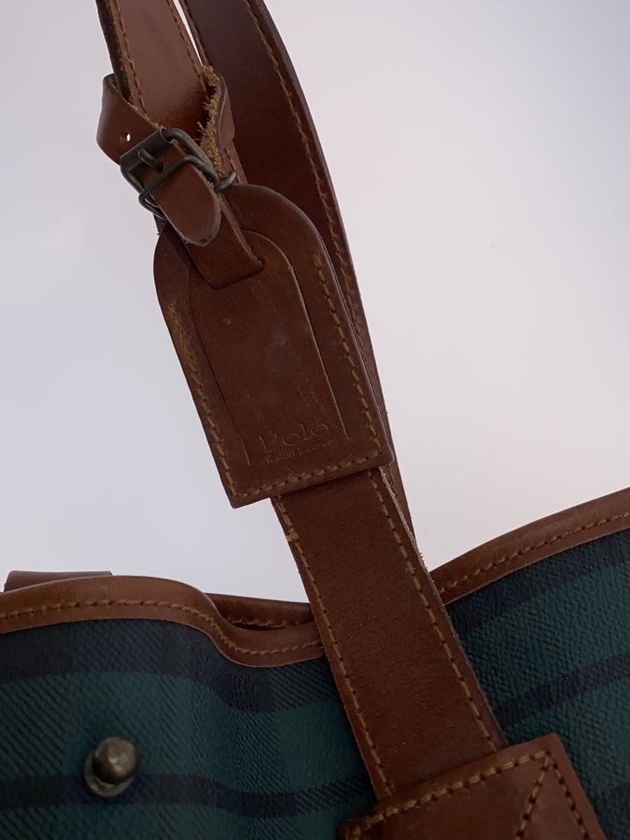 POLO RALPH LAUREN Shrunken Leather Tartan Check Tote Bag Leather GRN Check 7