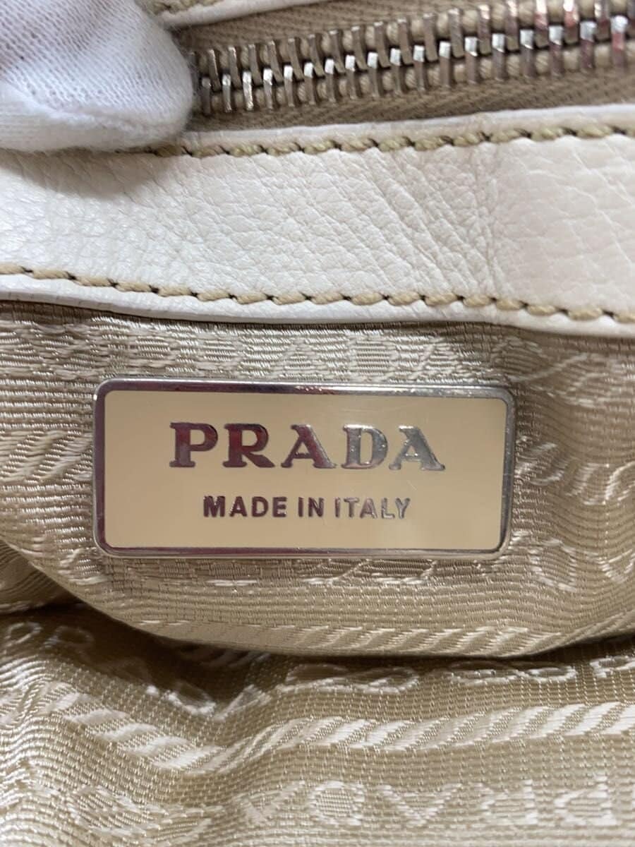 PRADA Bag Leather WHT Solid 5