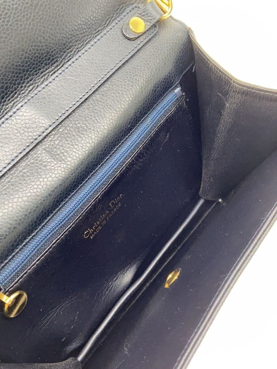 Christian Dior Old Chain Shoulder Bag Leather Navy Some scratches 6