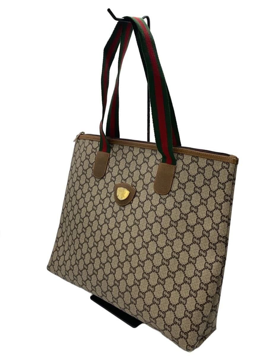 GUCCI PLUS Old Gucci Sherry Line GG Plus Tote Bag -- BEG All-over pattern Logo 2