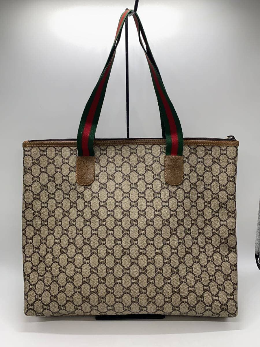 GUCCI PLUS Old Gucci Sherry Line GG Plus Tote Bag -- BEG All-over pattern Logo 3