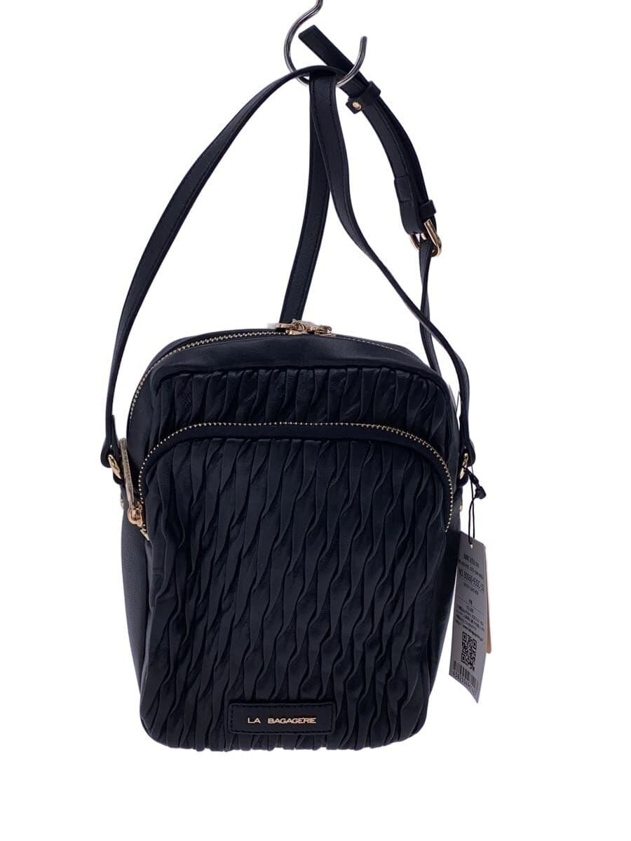 LA BAGAGERIE Random Pleats Shoulder Bag Faux Leather BLK