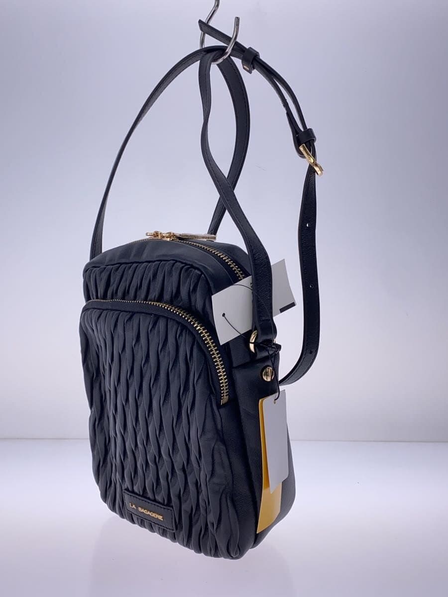 LA BAGAGERIE Random Pleats Shoulder Bag Faux Leather BLK 2