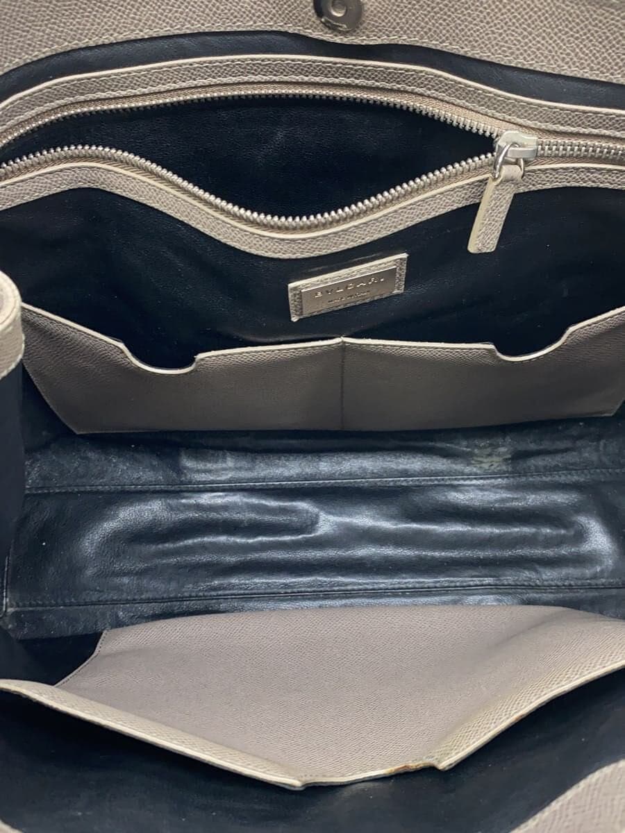 BVLGARI Tote Bag Leather BEG Solid Color 6