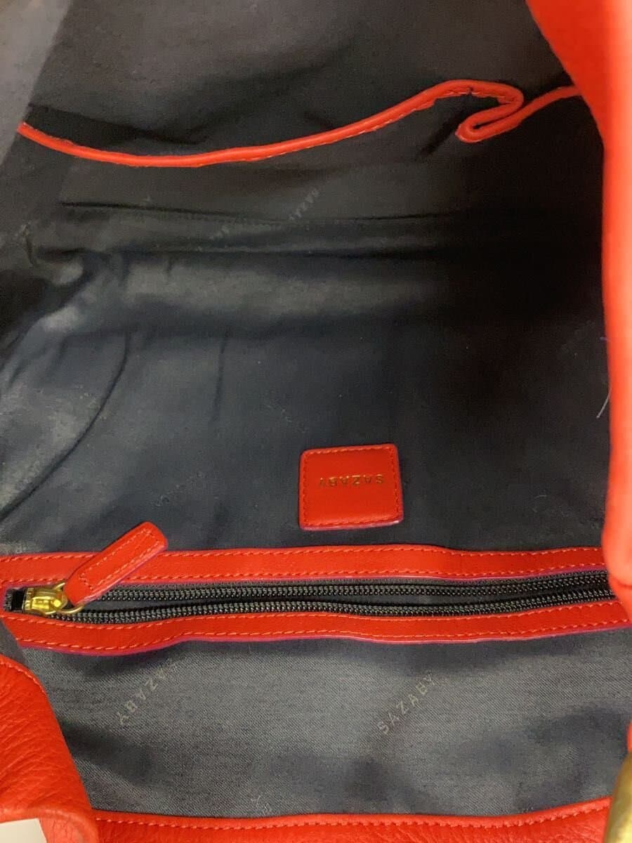 SAZABY Tote Bag Leather RED Solid One Handle 6