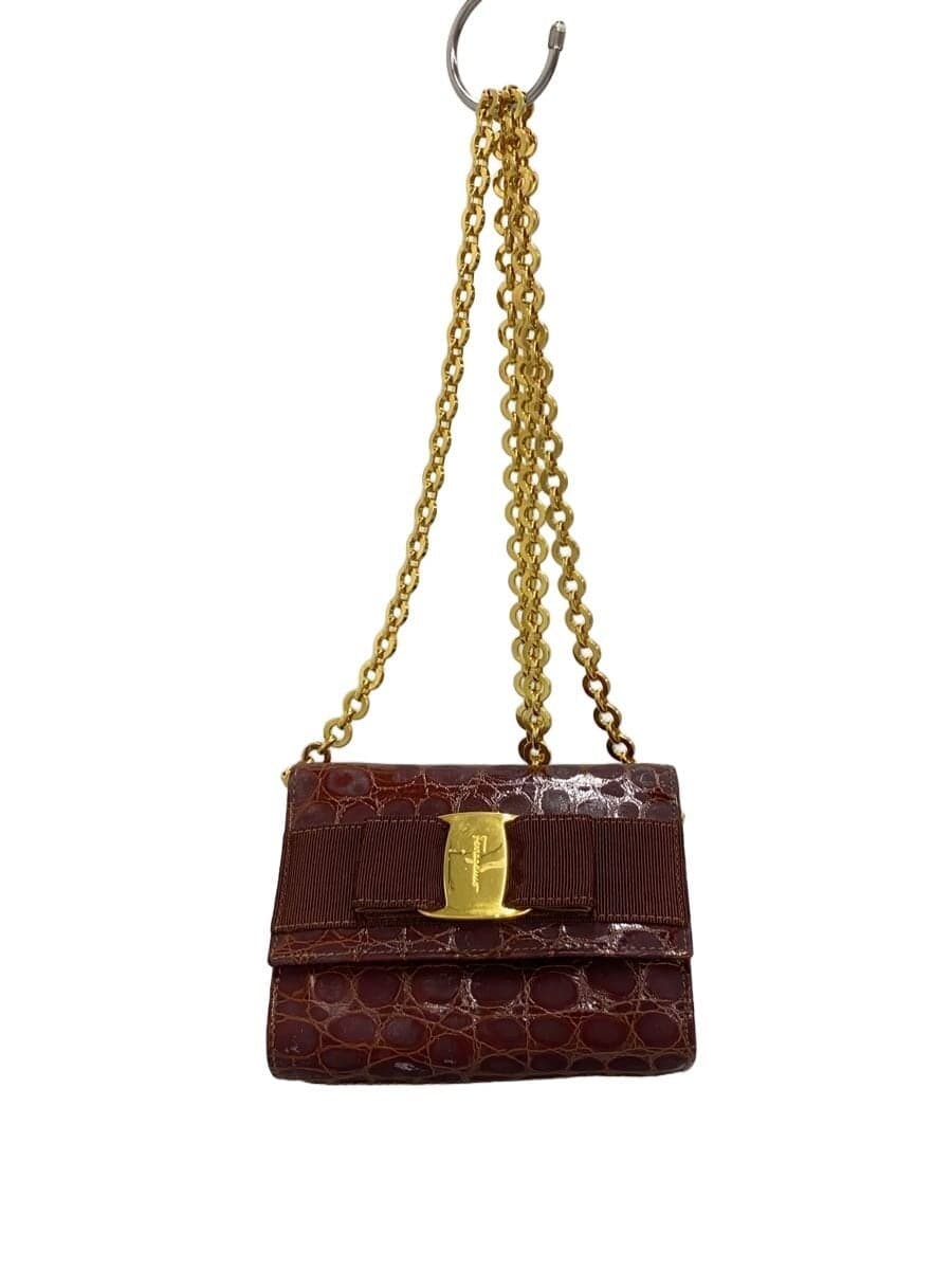 Salvatore Ferragamo shoulder bag leather BRW plain AQ-213202 Vara ribbon